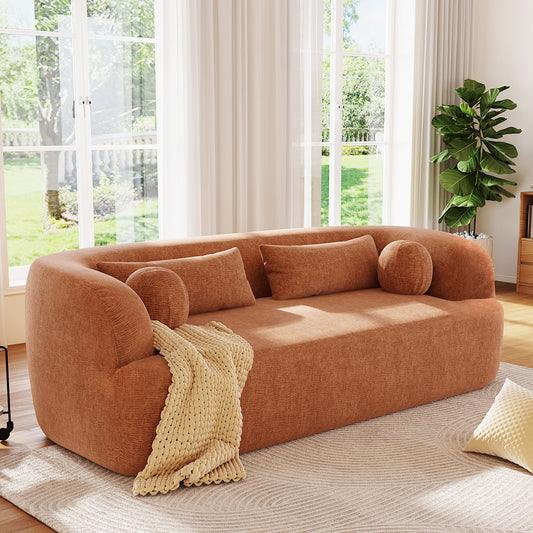 [NEW]86' Chenille Boneless Couch, Upholstered Sofa with Pillows, No Assembly Curved Cloud Couch with High-Density Foam, 3-Seater Luxury Modern Compressed Sofa for Living Room&Apartment  N723P404465G