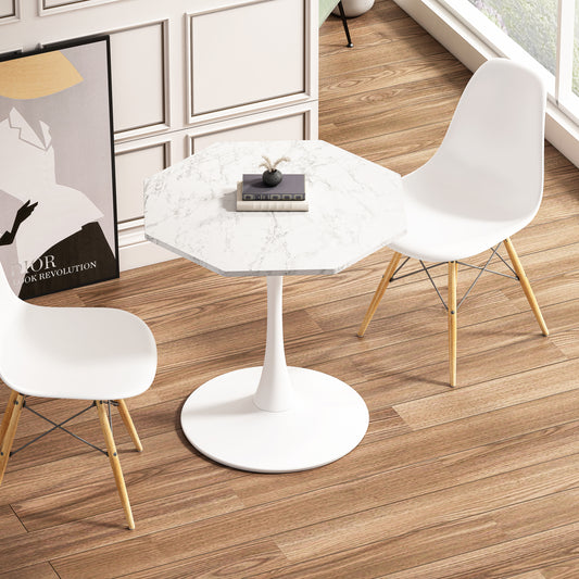 31.50'Modern Octagonal Coffee Table with Printed White Marble Table Top,Metal Base, for Dining Room, Kitchen, Living Room  W757126158
