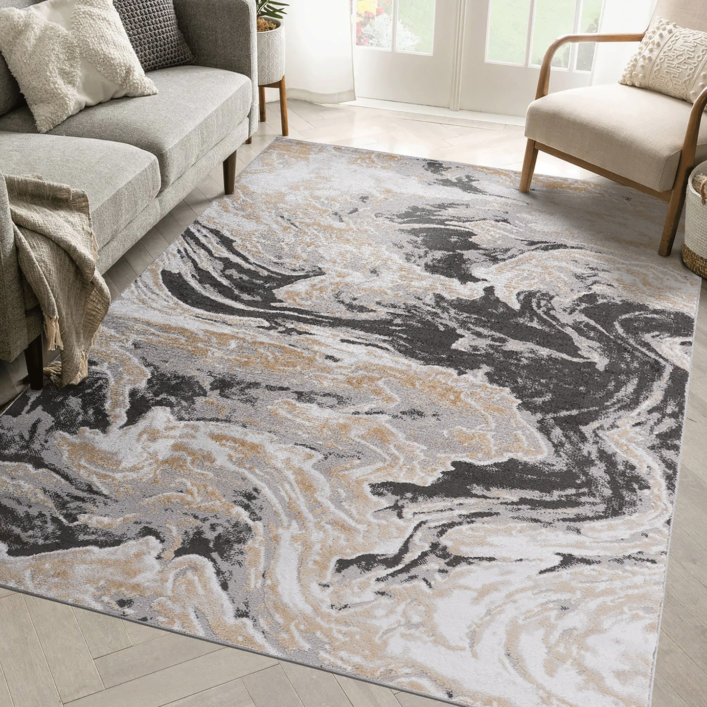 PAYAS Collection 8X10 Grey / Abstract Area Rug  B189P493035