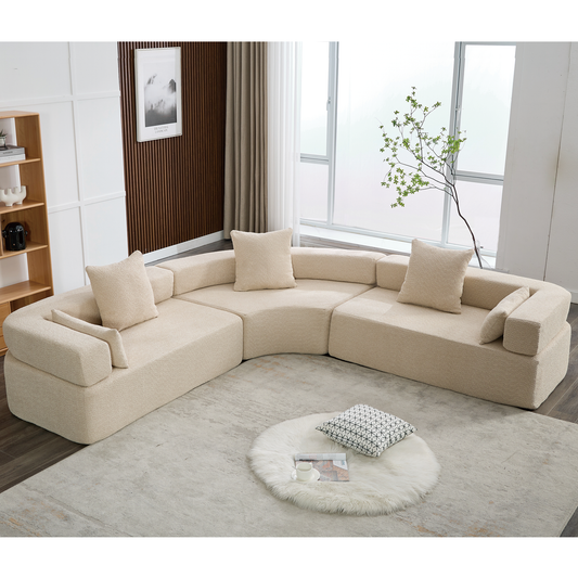 [NEW ARRIVED] [VIDEO PROVIDED]Oversized Combination Sofa,Curved Sofa,Upholstered 4 Seater Couch for Living Room,  Modern Modular 3 Piece Free Combination, Semicircular Modular  Sofa ,  Boucle, Khaki   W2108S00051