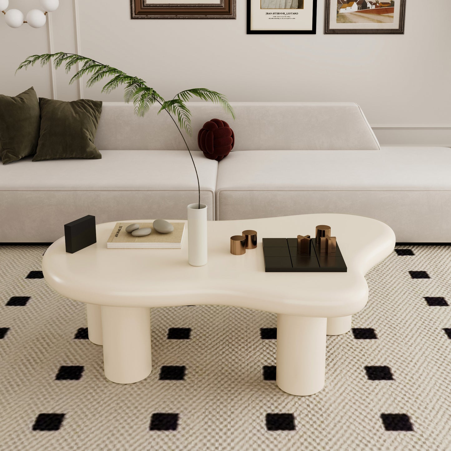 47 Inch Cloud Shaped Coffee Table for Living Room, Beige  W1435S00007