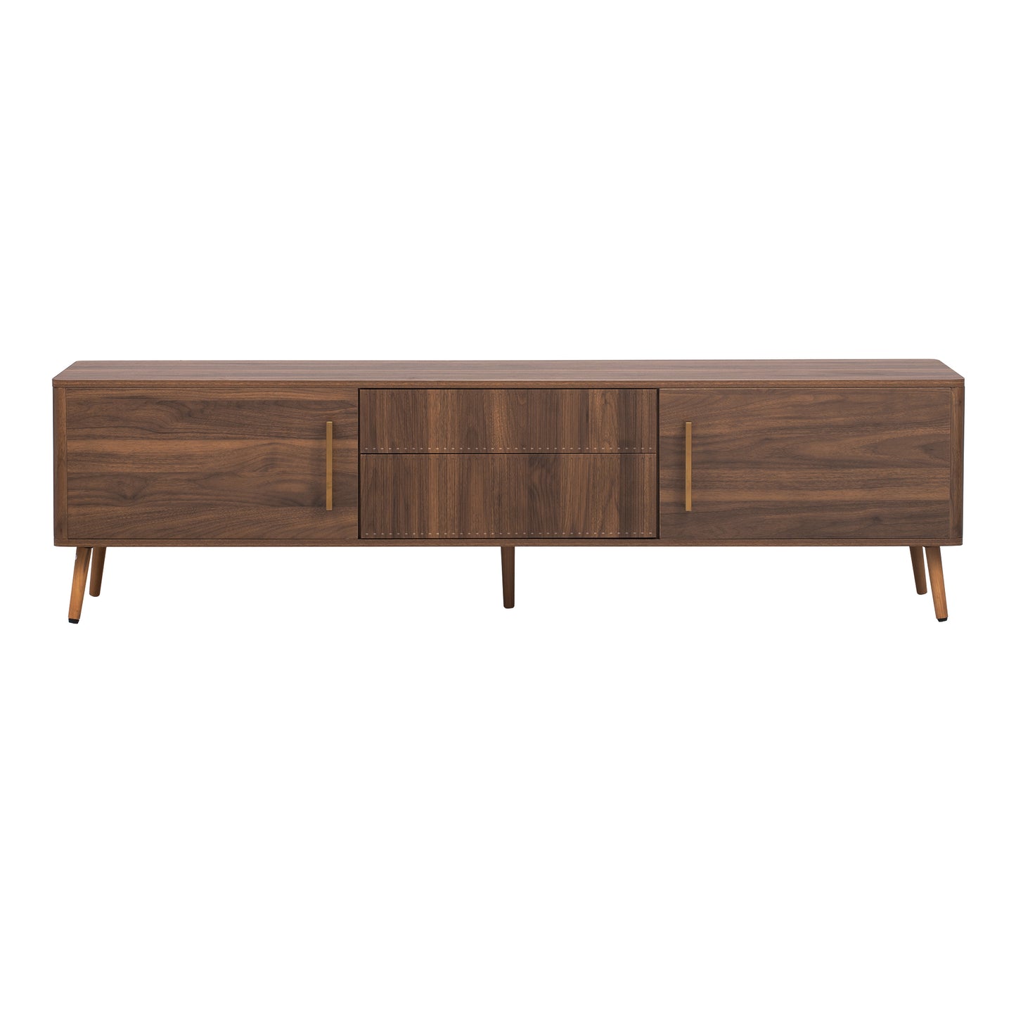 Mid Century TV Stand with 2 Drawers, Media Console Table for TVs up to 80'', Walnut Finish Solid Wood and MDF Entertainment Center for Living Room, Bedroom, Home Theatre  N710P222772P