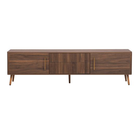 Mid Century TV Stand with 2 Drawers, Media Console Table for TVs up to 80'', Walnut Finish Solid Wood and MDF Entertainment Center for Living Room, Bedroom, Home Theatre  N710P222772P