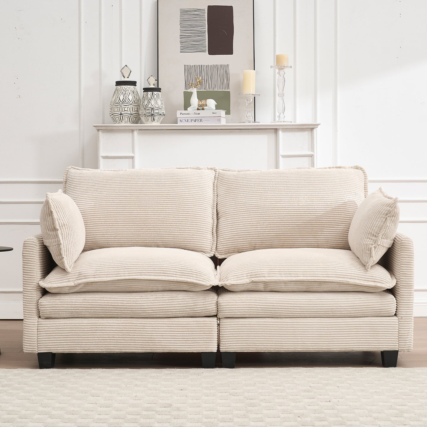 [VIDEO provided][New] Modular Sofa ,  Velvet Large U-Shaped Couch Comfy Upholstered 2-Seat Sofa ,2 Lumbar Pillow, Deep Seat Couch for Living Room  W2705P268480