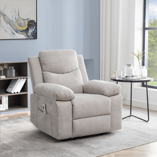 Power Recliner Chair with Adjustable Massage Function, Velvet Electric Power Chair for Elderly with One Side Pockets, Recliner  W1998120239Chair with Heating System for Living Room,Beige