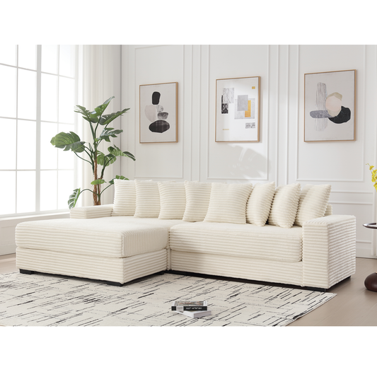 [NEW ARRIVED] [VIDEO PROVIDED] Oversized Two-Piece  Couches,  L Shaped Sofa, Corduroy, Left Chaise Daybed,with Armrests,Eight Throw Pillows,Corner Sofa,Easy To Assemble, Beige  W2108S00065