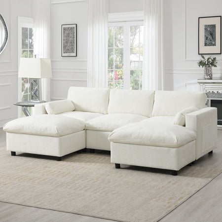 [VIDEO]86.5'' Chenille Modular Sectional Sofa with Storage Pockets, 5 Seat U Shaped Couch Set with Pillows,Free Combination,Modern Cloud Sofa with 2 Movable Ottoman for Living Room,Apartment,3 Colors  N723S8723A