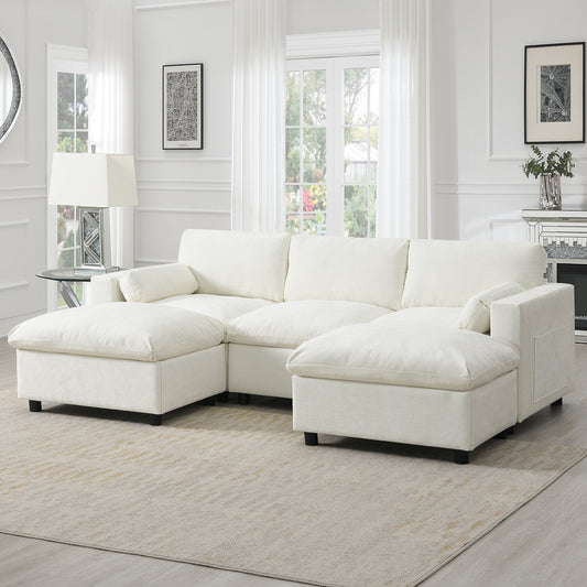 [VIDEO]86.5'' Chenille Modular Sectional Sofa with Storage Pockets, 5 Seat U Shaped Couch Set with Pillows,Free Combination,Modern Cloud Sofa with 2 Movable Ottoman for Living Room,Apartment,3 Colors  N723S8723A