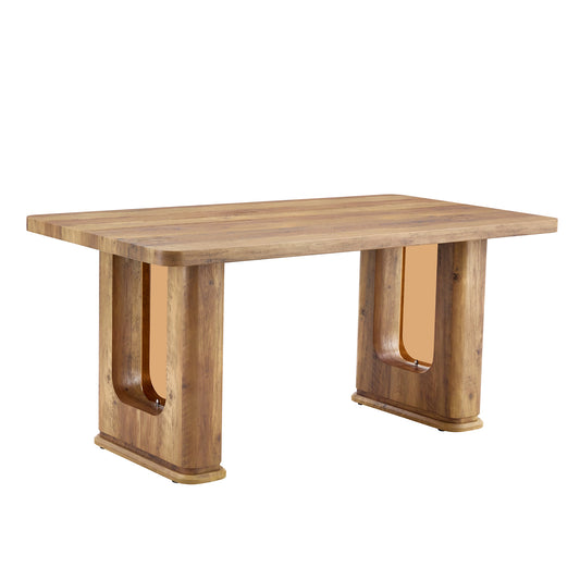 Stylish Wood Color Textured Dining Table MDF Material with Wood Grain Stickers 64.5 x 35.4 Inch W1151S03541