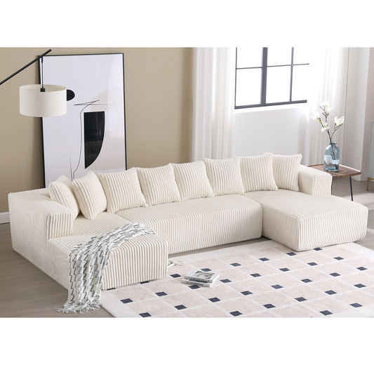 [NEW ARRIVED] [VIDEO PROVIDED]133.45'' Modular Sectional Couch, U-shaped sofa , Chaise Lounge, Striped fabric,Upholstered 4 Seater Couch for Living Room, Free Combination Sofa (Corduroy),White  W2108S00064