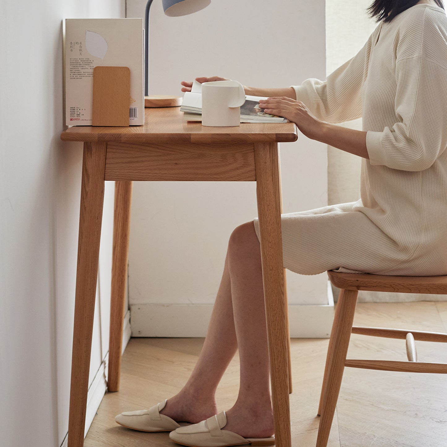 100% solid wood natural wood computer desk study desk oak natural wood PC desk work desk dressing table slim solid wood with drawer simple work from home width 100 cm depth 50 cm wood grain wooden  W128352262