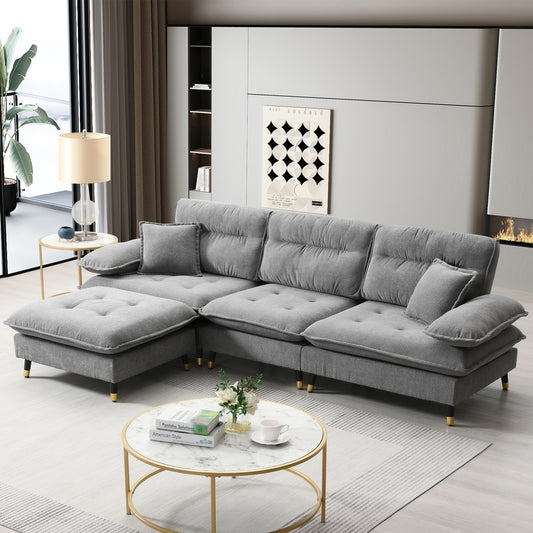 106*66.5' L shaped Convertible Sectional Sofa,4 Seat Tufted Couch Set with Two-tone Adjust Legs,Cloud Chenille Fabric,Movable Ottoman for Living Room,  Apartment,Office,3 Colors  N723S6035E
