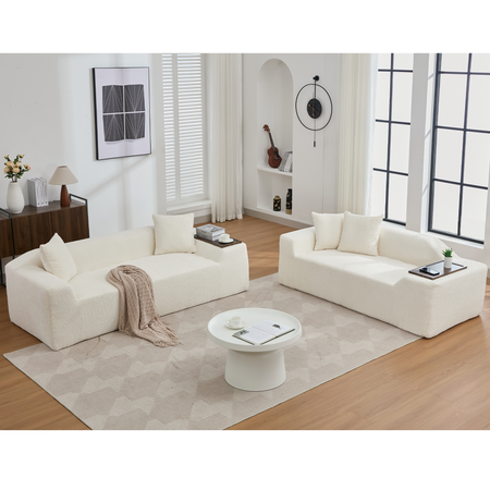 [NEW ARRIVED] [VIDEO PROVIDED]2 Piece Boucle Cloud Sofa Set, Upholstered Sofa Set, Modern 3 Seater and 2 Seater Sofa  with MDF End Table for Living Room ,Apartment,3+2 couch,Boucle,Beige  W2108S00078