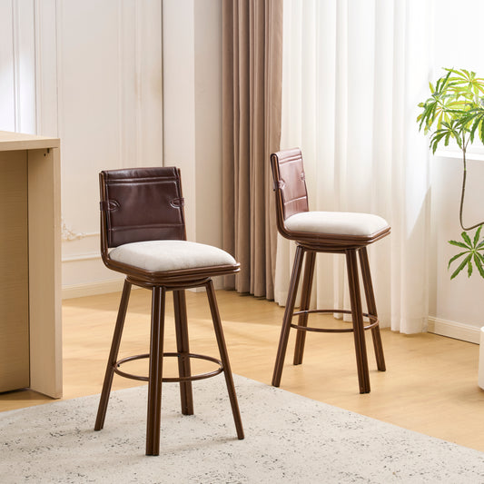 Sibyl Indoor Upholstered Swivel Bar Stool with Metal Frame, Walnut Finish and Beige Upholstery, Set of 2  N775P340827B