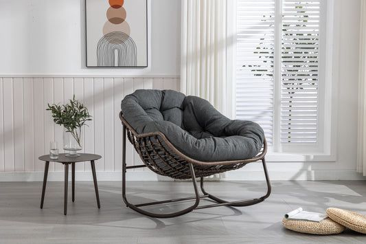 Outdoor Rattan Rocking Chair,Padded Cushion Rocker Recliner Chair Outdoor for Front Porch, Living Room, Patio, Garden, Grey  W640105282