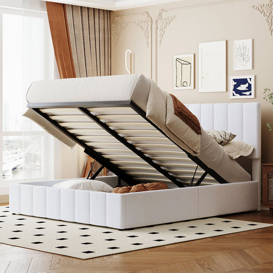 Queen size Upholstered Platform bed with a Hydraulic Storage System - White(OLD SKU: LP000211AAK) N708P201552K