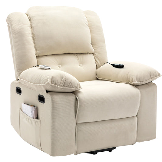 Modern Power Lift Recliner Chair with Adjustable Massage and Heating Functions in Beige Corduroy  N719P243150A