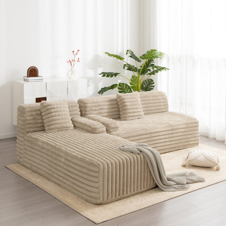 110' Cloud Sectional Sofa Upholstered Couch Free-combined Sofa for Living Room, Light Coffee  N719S001820D