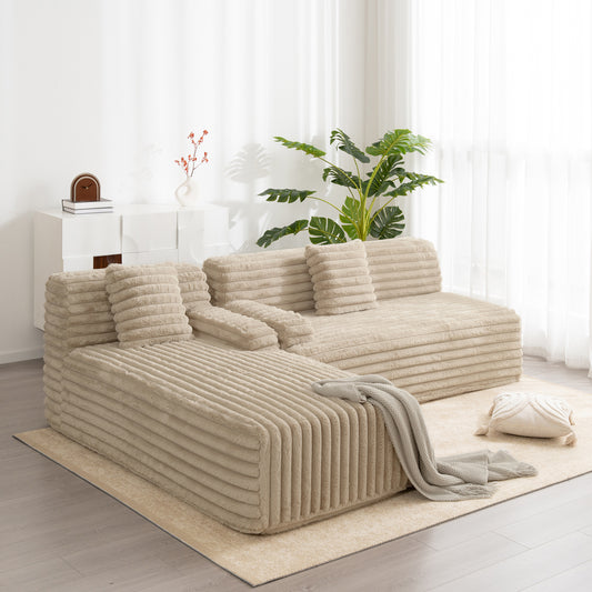 110' Cloud Sectional Sofa Upholstered Couch Free-combined Sofa for Living Room, Light Coffee  N719S001820D