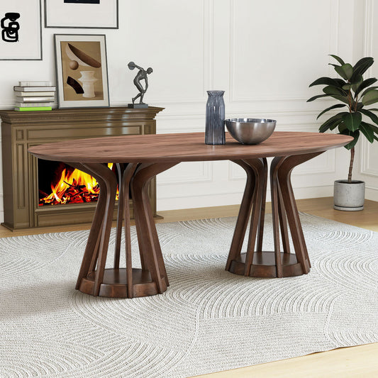 78.74 Inch Modern Dining Table Ellipse Wooden Table for Living Room,Oval MDF Table with Sturdy Pedestal for Restaurant,Walnut W2582S00085