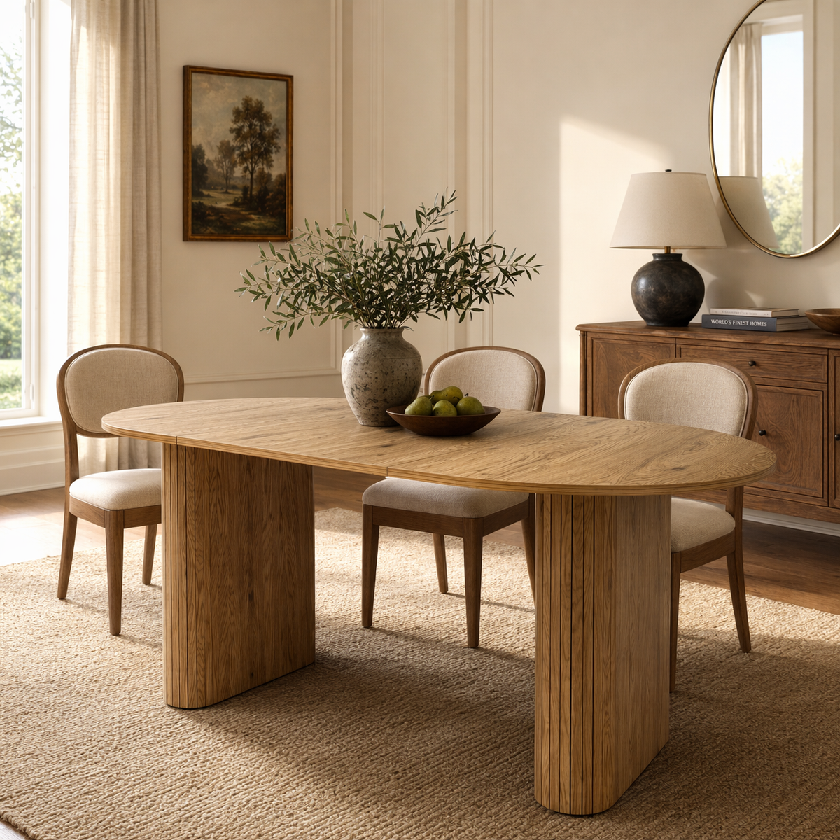 70.8' Oval Table for 4 8Person,Oval Kitchen Table with Wood Strip Base,Modern Farmhouse Kitchen Dinner Table for Living Receiption Room(Natural)  W3590P534626