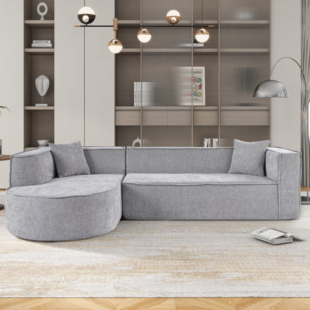 U_Style Modern Style Sectional Sofa,Sponge Sectional Sofa Couch,Modular L-Shape Sofa Couch with Elegant curved design and luxurious chenille fabric,two throw pillows,for Living Room, Study WY000417AAE