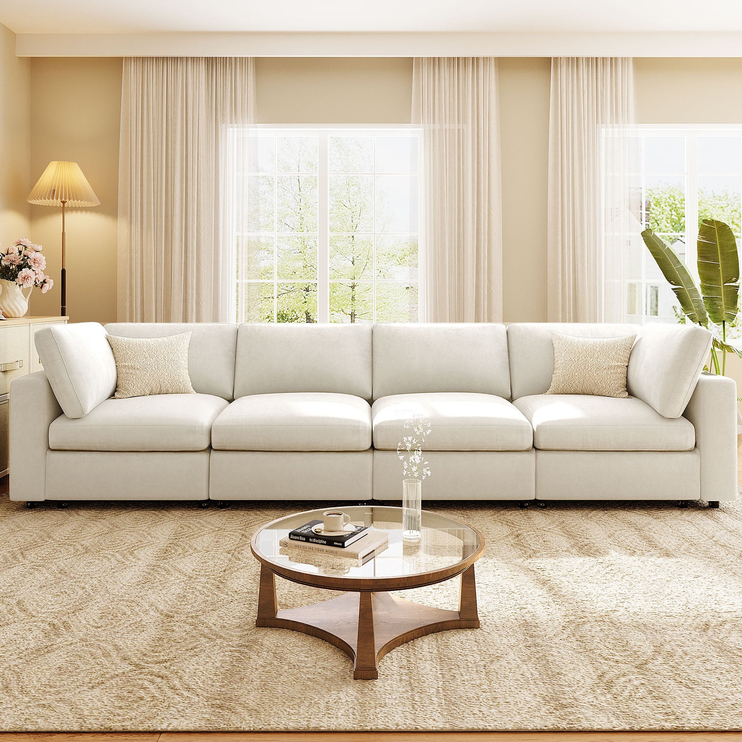 U-style 133.5' Upholstered Modular Sofa with Storage Space, USB Charge Ports, Wireless Charging and Built-in Bluetooth Speaker in Arm, Sectional sofa for Living Room, Apartment  WY000465AAA