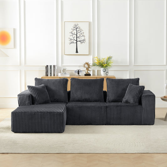 Modular Sectional Sofa, Modern Corduroy Cloud Couch with Deep Seat, Upholstered 4-Seater Sofa for Living Room, No Assembly Required W2339S00049