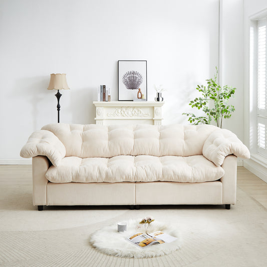 94.8' Chenille Modern Comfort Deep Seat Sofa, Upholstered Fluffy Cloud Sofa Suitable for living rooms, bedrooms, offices and apartments, beige  W1193S00175