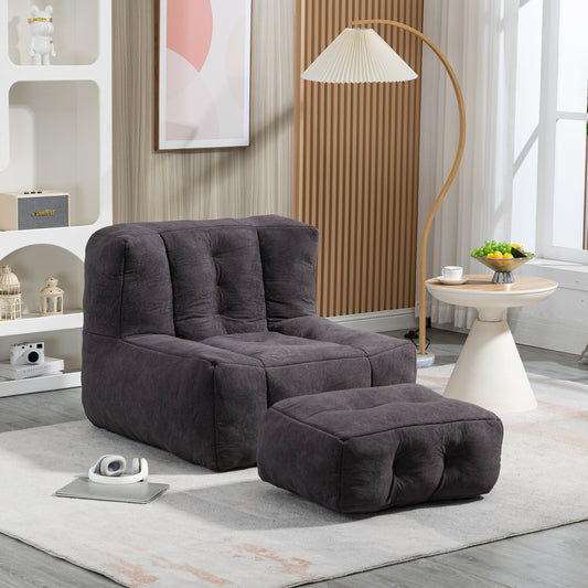 Fluffy bean bag chair, comfortable bean bag for adults and children, super soft lazy sofa chair with memory foam and ottoman, indoor modern focus bean bag chair for living room, bedroom, apartment  W1996131028