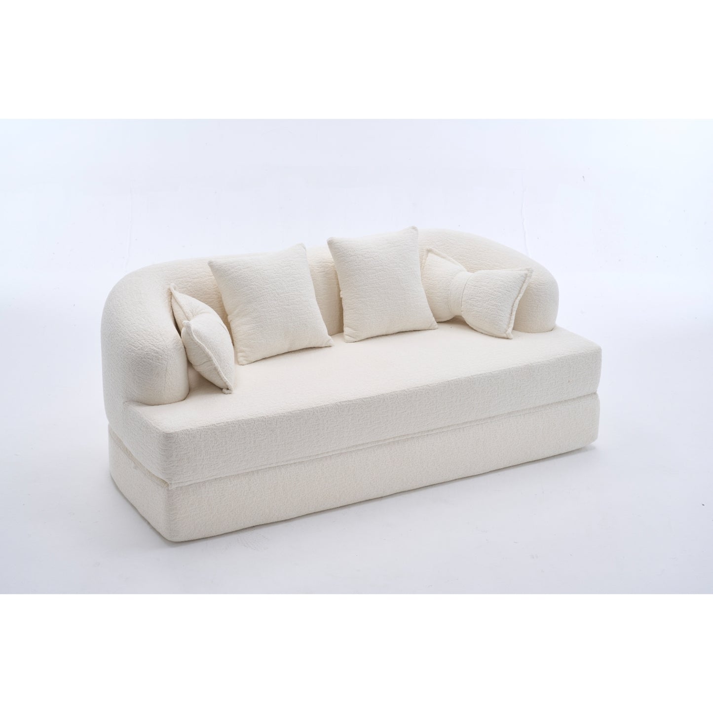 2-in-1 Foldable Sofa Bed, 70 Inch Boneless Couch Convertible Sleeper in Milk White with Chenille Fabric and High-Density Foam  W2231P466735