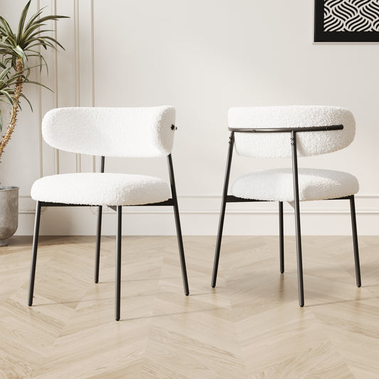 dining chairs set of 2  white , medieval modern dining chairs, teddy velvet chairs with metal legs, kitchen, easy to assemble suitable for home and office use W1727P229055