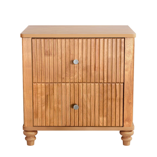 Mid Century Modern Fluted Nightstand with 3 Drawers, 21.65' Wide Wooden Bedside Table for Bedroom, Living Room, Closet, Natural  W1716P409479