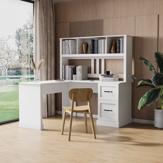 Home Office Computer Desk with Hutch, Antiqued White finish  W331S00113