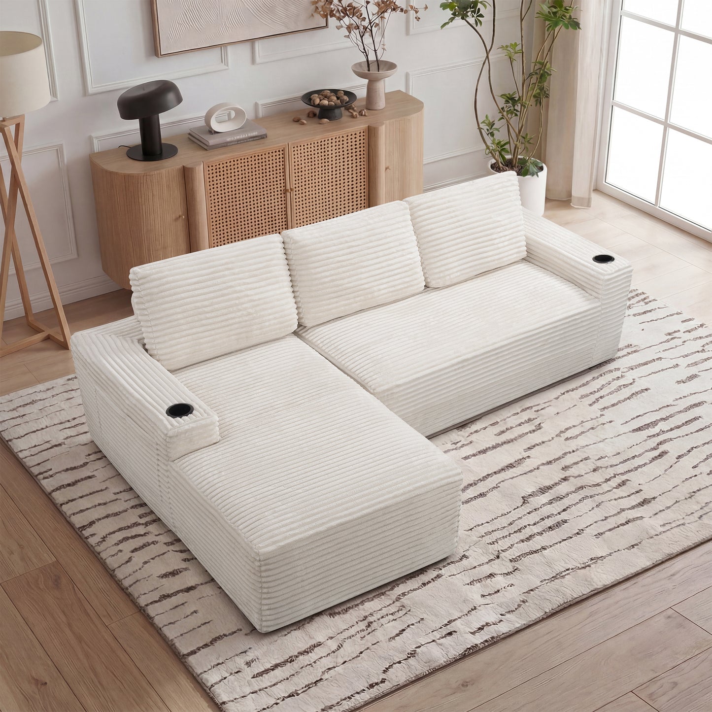 104 Inch Cloud Sectional Couch,Modern Modular Sectional Sofa with Deep Seat,Corduroy Boneless Couches with L-Shape Chaise for Living Room Bedroom,No Assembly Required  W5515S00022