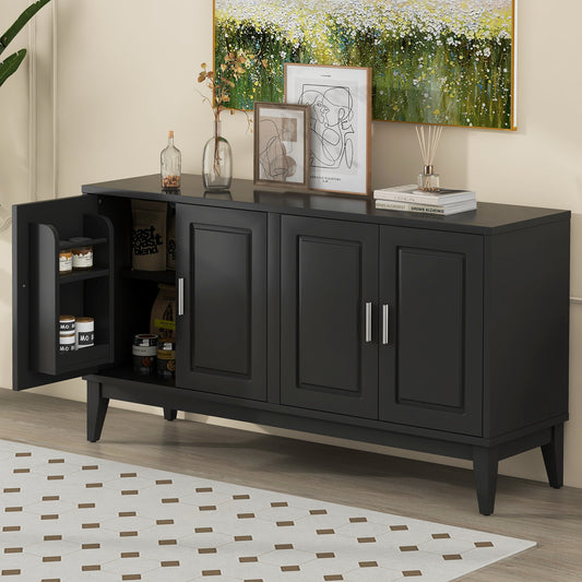 4-Door Sideboard Storage Cabinet with Door Shelf for Living Room and Dining Room, Two Large Cabinets with Adjustable Shelf, Black N759P192455B