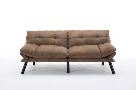 Leatehr Feeling Brown Convertible Folding Modern sofa Bed W570P168045