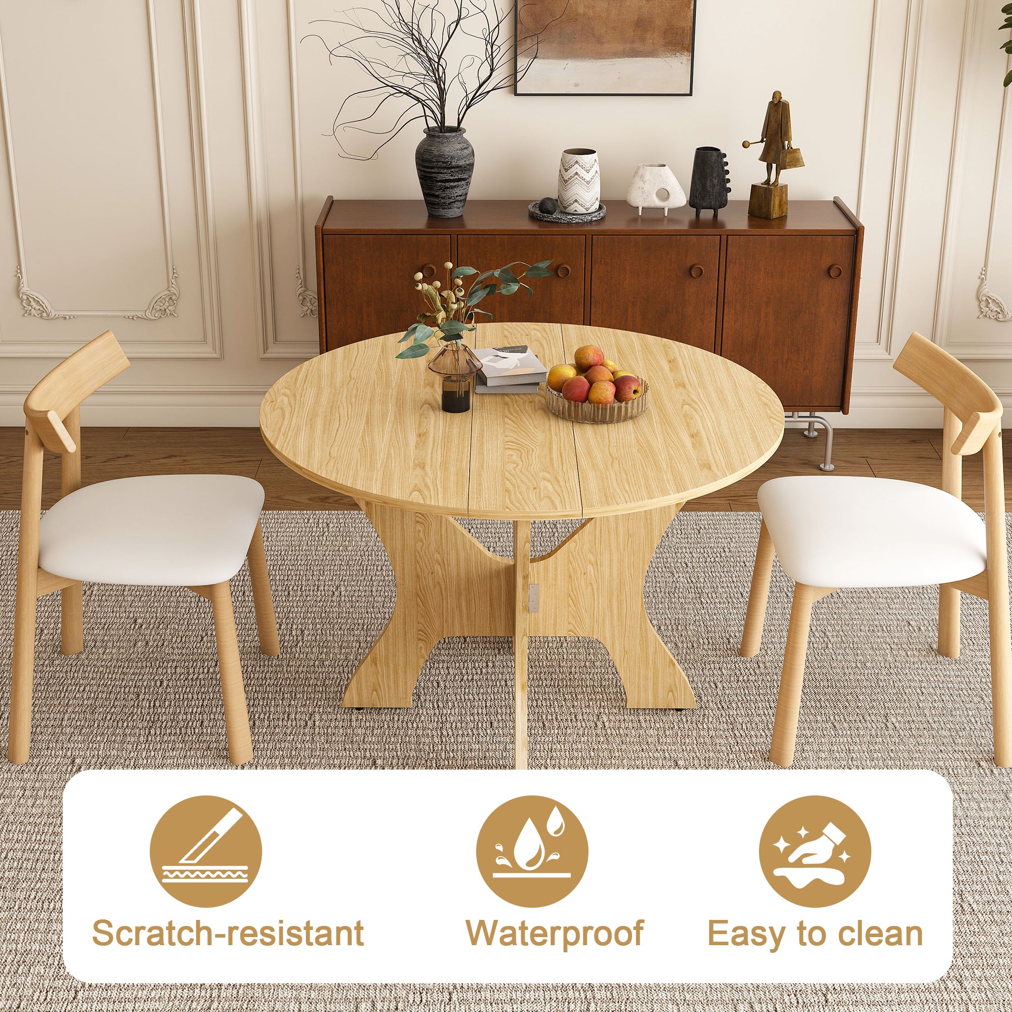 43 in Folding Dining Table Set with 2 Chairs, MDF Table with Wild