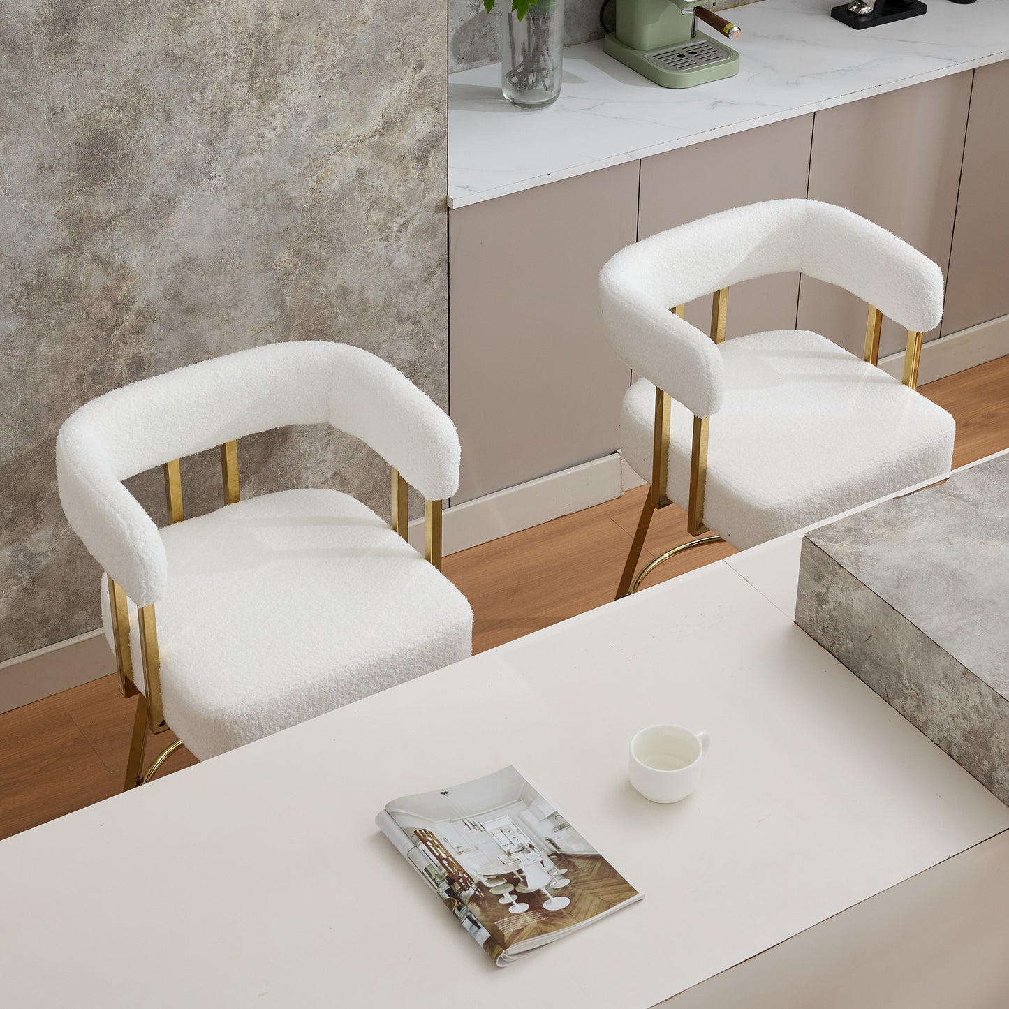 TS Modern decorative chair, living room side chair with gold metal legs, no wheels, suitable for dressing area, reception room, office,Teddy fleece upholstered metal foot sofa 2PC white W2311P412751