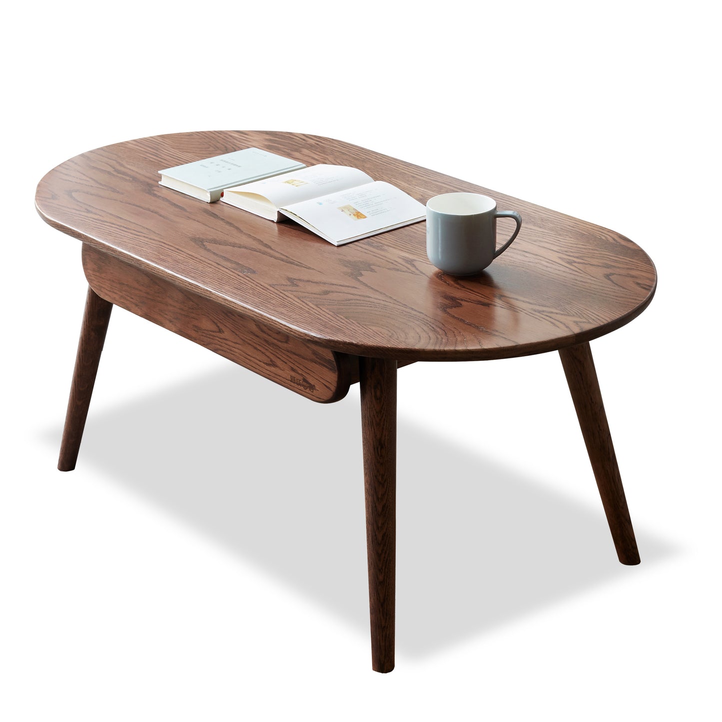 Natural Wood Capsule Center Table with Drawers, Solid Wood, Oak Finish, 100x52x46 cm  W128367564