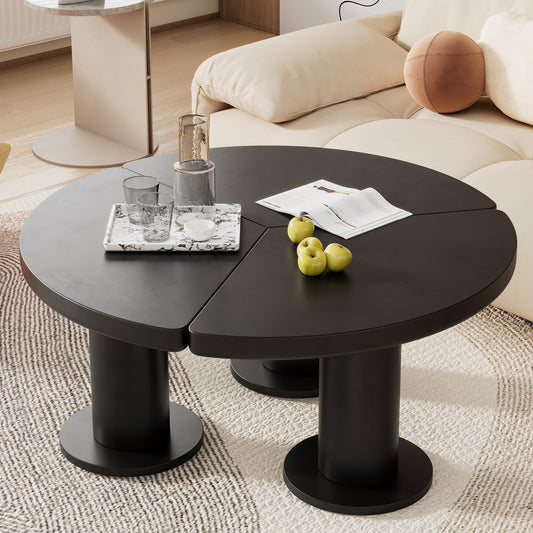 ON-TREND Φ39.4'' Easy Assembly Round Petal-Shaped Coffee Table, Cream Style Center Table with 3 Thick Legs, Minimalist Irregular End Table with Sleek Round Edges for Living Room, Black  N721P190396B