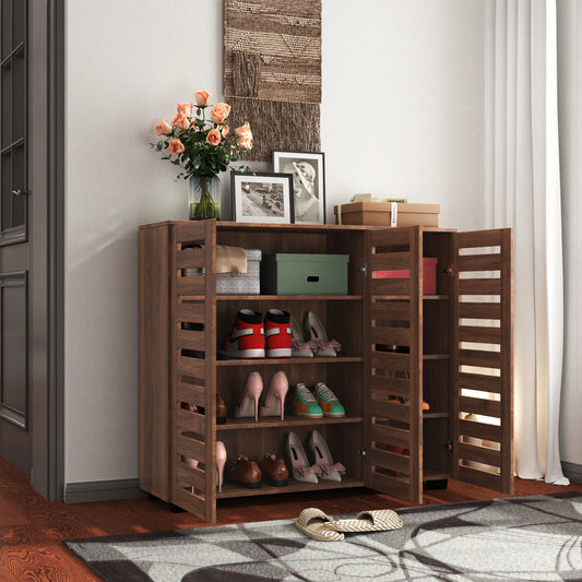Shoe Cabinet, 5-Tier Shoe Storage Cabinet with Adjustable Shelves, Wooden Shoe Rack Organizer with Louvered Doors for Entryway, Hallway, Bedroom, Closet, Living Room W331P242462