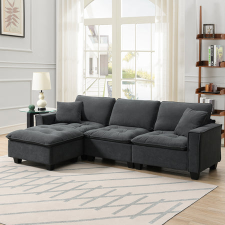 [VIDEO provided][New]100*59' Modern Convertible Sectional Sofa,L-shaped Reversible Couch Set with Free Pillows,4 Seat Suede Velvet Sleeper Sofa with Ottoman for Living Room,Apartment,Office,3 Colors  N723S6006E