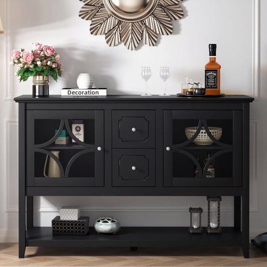 Sideboard Buffet Console Table, Media Cabinet with Adjustable Shelves, Black  W965P147788