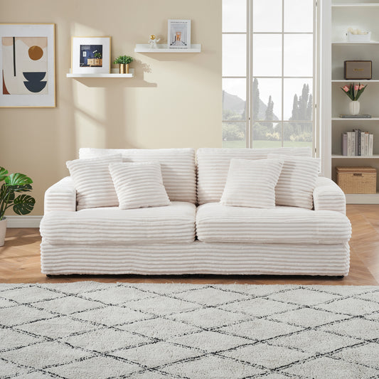79.3 inches long, Corduroy Sofa, with 4 Matching Toss Pillows Sleek Design Spacious and Comfortable 3 Seater Couch for Modern Living Room,WHITE  W1658S00044