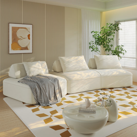 139'Modern Light Luxury Oversized Modular Sectional Sofa Set,DIY Upholstered Chenille Sofa w/ Removable Backrests&Soft Pillows,Deep Seat Couch&Sofa Bed for Living Room,Beige  W3219S00011