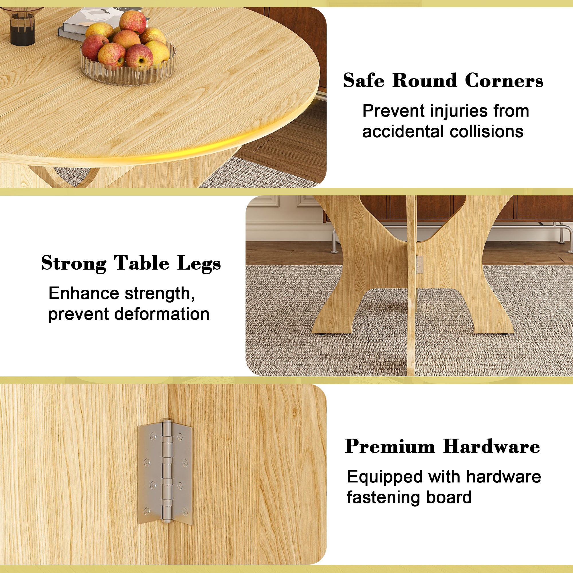 43 in Folding Dining Table Set with 2 Chairs, MDF Table with Wild