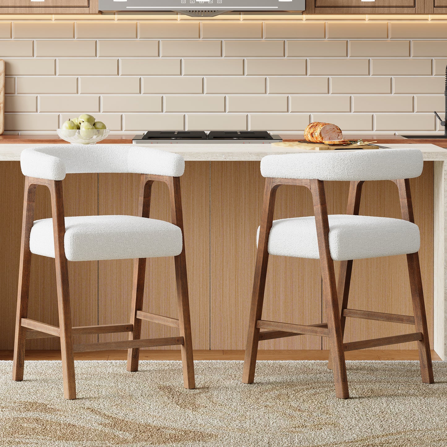 26'' Seat Height Bar Stools with Back,  Comfortable Counter Stools for Kitchen Island/Dining Room, Set of 2  N780P354192D