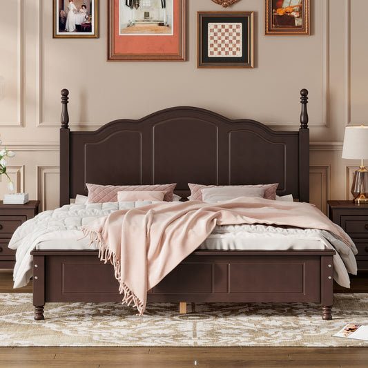 Queen Size Wood Platform Bed Frame,Retro Style Platform Bed with Wooden Slat Support,Dark Walnut WF308185AAD