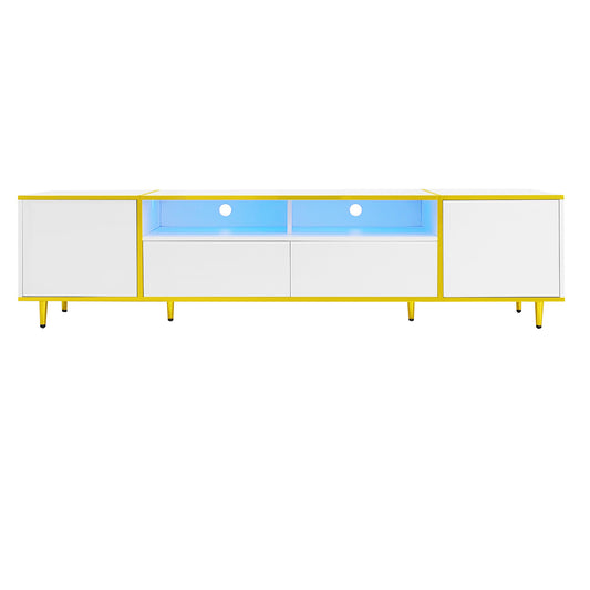 U-Can 70.9'' Modern TV Stand for TVs up to 80 Inches, Entertainment Center with 2 Shelves and LED Lights, TV Storage Cabinet with 2 Drawers, 2 Cabinets and Metal Legs for Living room N724P284377K